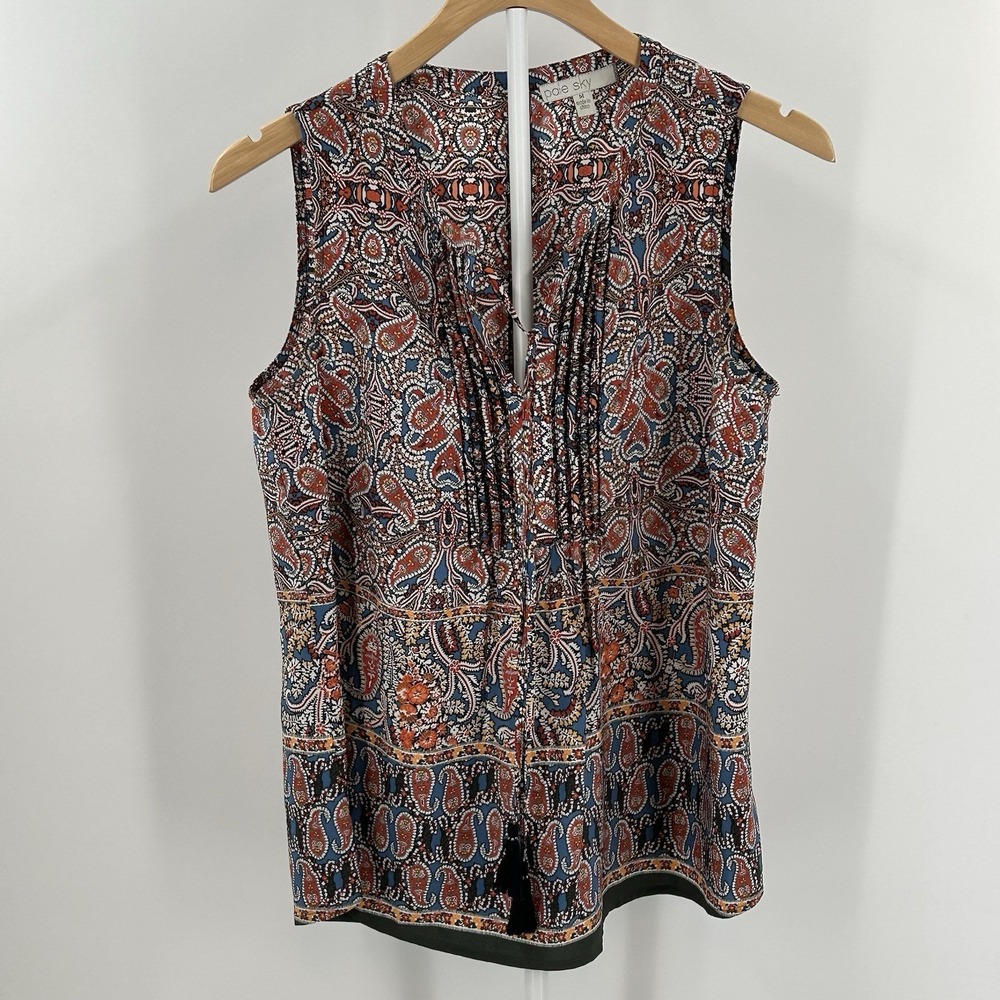 Pale Sky Boho‎ Paisley Sleeveless Blouse Tassel Tie Front Medium Festival Top